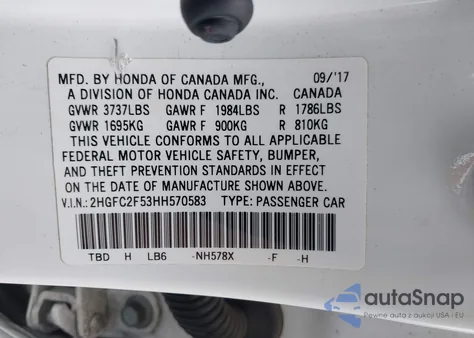 2017 Honda Civic Lx from USA, damaged, VIN 2HGFC2F53HH570583